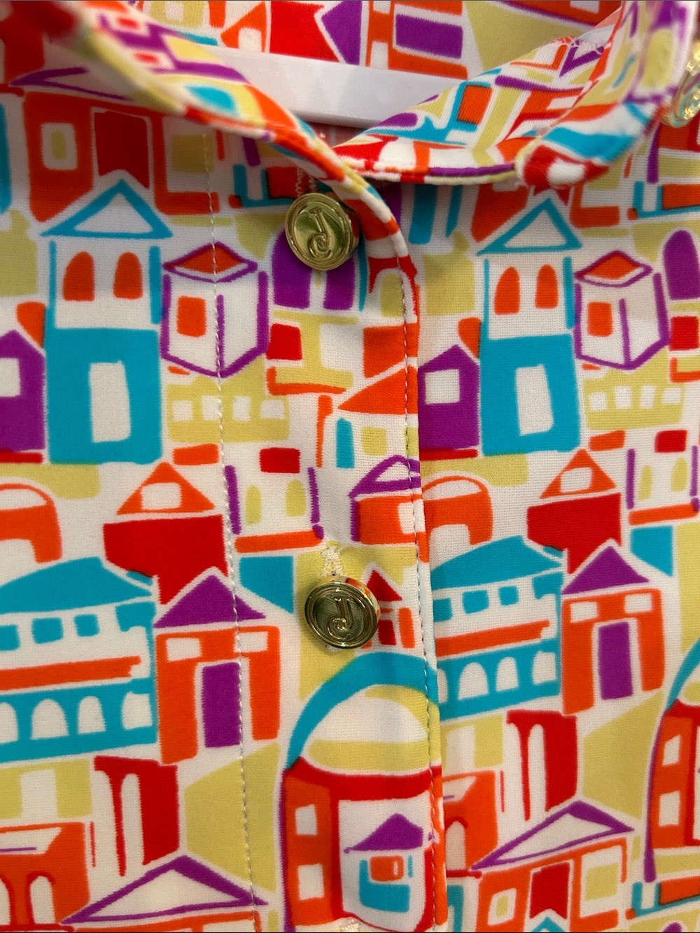 Jude Connally Santorini Village Print Long Sleeve Button Down Women’s Small Art - Picture 4 of 7